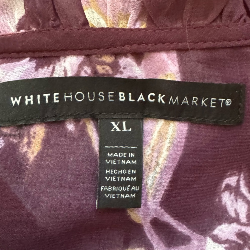 White House Black Market Long Sleeve Tie Neck Printed Blouse - Picture 8 of 10